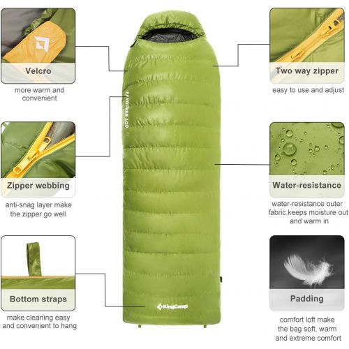  KingCamp Sleeping Bag Envelope Duck Down Ultra Warm Hooded Lightweight Portable Waterproof Comfort With Compression Sack for Winter Backpacking Camping Hiking 10.6F-11.9C