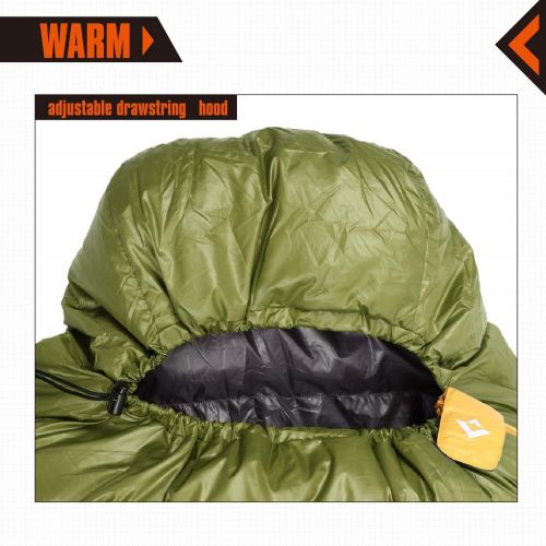  KingCamp Sleeping Bag Envelope Duck Down Ultra Warm Hooded Lightweight Portable Waterproof Comfort With Compression Sack for Winter Backpacking Camping Hiking 10.6F-11.9C