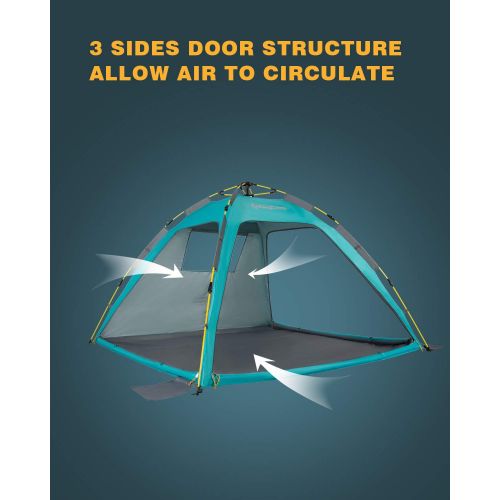  KingCamp Quick Up Beach Sun Shelter UPF 50+ Camping Mesh Tent for 4-Person with Detachable Three Side Walls