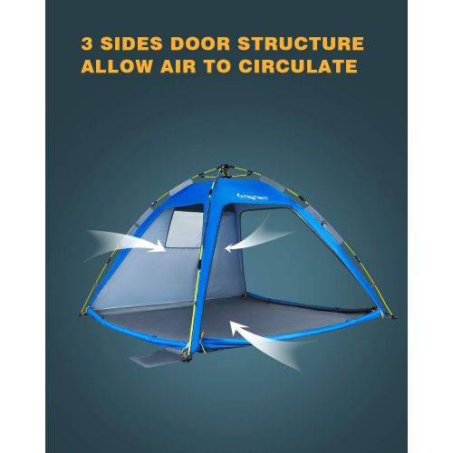  KingCamp Quick Up Beach Sun Shelter UPF 50+ Camping Mesh Tent for 4-Person with Detachable Three Side Walls