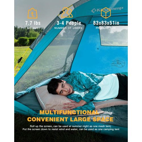  KingCamp Quick Up Beach Sun Shelter UPF 50+ Camping Mesh Tent for 4-Person with Detachable Three Side Walls