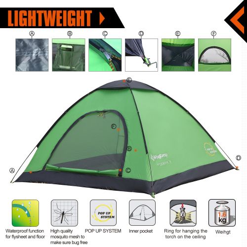  KingCamp Modena 2-Person/3-Person Light Instant Pop-Up Single Layer Leisure Tent