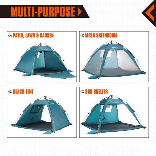  KingCamp Quick Up 3-4 Person Breathable Cabana Beach Sun Shelter Tent with Detachable Three Side Walls