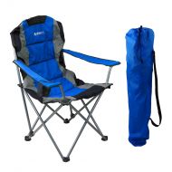 KingCamp GigaTent Blue Folding Camping Chair  Ultra Lightweight Collapsible Quad Padded Lawn Seat with Full Back, Arm Rests, Cup Holder and Shoulder Strap Carrying Bag  Powder Coated Stee