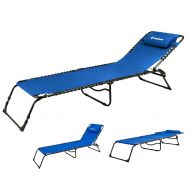 KingCamp Chaise Lounge Camping Folding Cot Adjustable Recliner Sunbathing Beach Pool Bed Cot with Pillow