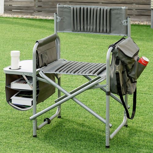  KingCamp Giantex Aluminum Folding Directors Chair, Side Table Bag Cup Holder Portable Supports 250lbs Oxford Fabric Beach Park Deck Foldable Metal High Camping Fishing Heavy-Duty,Outdoor Di