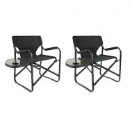 KingCamp Couple Set (2 Pieces) - Aluminum Portable Folding Deck Chair with Side Table Black | Camping Chair | Directors Chair | Outdoor Chair | Campers Chair | Garden Chair | Tailgating | r