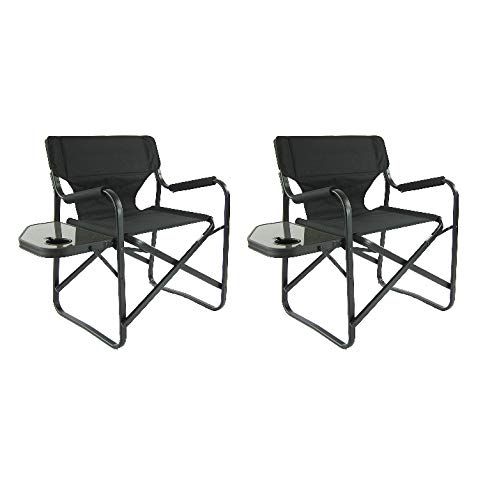  KingCamp Couple Set (2 Pieces) - Aluminum Portable Folding Deck Chair with Side Table Black | Camping Chair | Directors Chair | Outdoor Chair | Campers Chair | Garden Chair | Tailgating | r