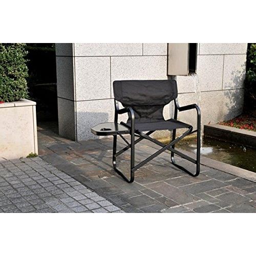  KingCamp Couple Set (2 Pieces) - Aluminum Portable Folding Deck Chair with Side Table Black | Camping Chair | Directors Chair | Outdoor Chair | Campers Chair | Garden Chair | Tailgating | r