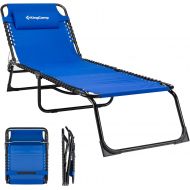 KingCamp Patio Lounge Chair Folding Camping Cot Heavy-Duty 3-Positions Suspension Outdoor Recliner Chaise with Removable Pillow