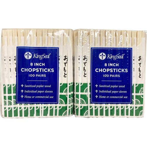  [아마존베스트]KingSeal 8 Inch Natural Poplar Wood Chopsticks, Paper Sleeve - 2 Packs of 100 pairs (200 Count)