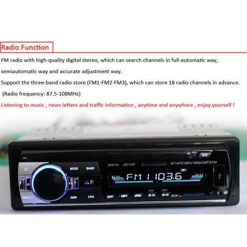  Kingslim 2018 New 12V Car Stereo FM Radio MP3 Audio Player Support Bluetooth Phone with USB/SD MMC Port Car Electronics In-Dash 1 DIN