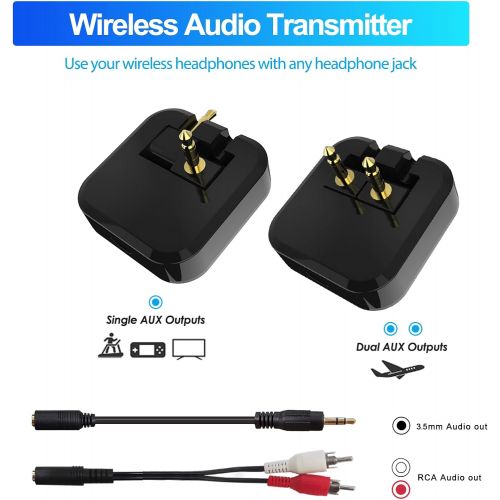  [아마존베스트]-Service-Informationen Bluetooth Audio Adapter,Drahtloser TV Transmitter Flugsender Gepaart 2 Kopfhoerern,Tragbarer Bluetooth Transmitter Audio Adapter fuer Nicht Bluetooth 3.5mm Aux Audiogerate,TV PC Lapt