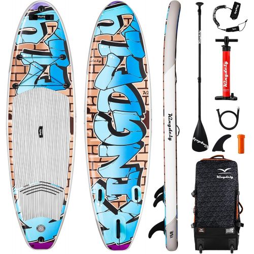  Kingdely Inflatable Stand Up Paddle Board, Comes with Durable SUP Accessories & Portable Carry Bag, Non-Slip Deck, Leash, Paddle and Pump, Standing Boat for Youth & Adult