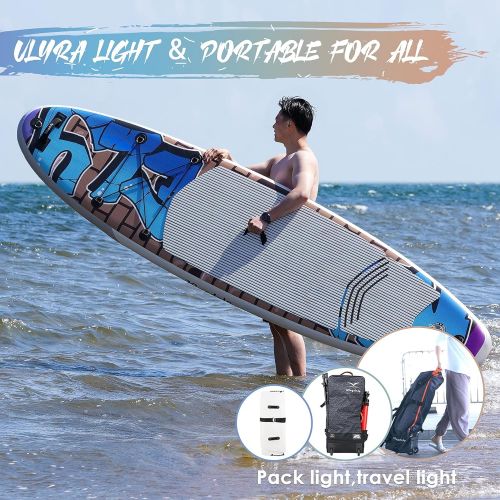  Kingdely Inflatable Stand Up Paddle Board, Comes with Durable SUP Accessories & Portable Carry Bag, Non-Slip Deck, Leash, Paddle and Pump, Standing Boat for Youth & Adult