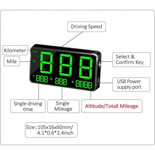  kingneed Original Universal GPS Head Up Display Speedometer Odometer Car Digital Speed Display MPH Over Speeding Alarm Car Clock for All Vehicles C60/C60S/C80/C90 (C80-1)