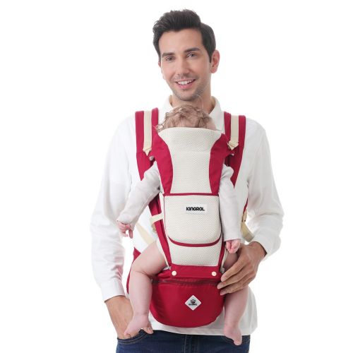  Kingrol 6-in-1 Baby Carrier with Hip Seat Front and Back Carry Positions for Infants and Toddlers,Soft and Breathable (Red)