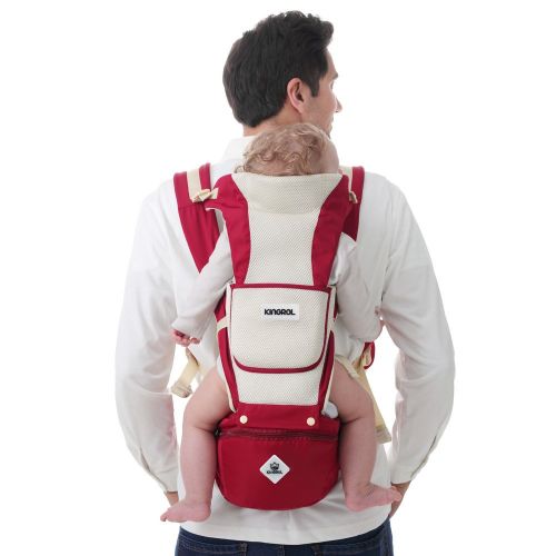  Kingrol 6-in-1 Baby Carrier with Hip Seat Front and Back Carry Positions for Infants and Toddlers,Soft and Breathable (Red)
