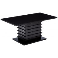 Kings Brand T26-2 Wood Wave Design Cocktail Coffee Table, Black Finish