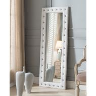 Kings Brand Furniture Modern Upholstered Tufted Standing Floor Mirror, White Vinyl