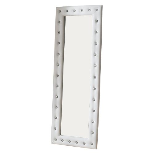  Kings Brand Furniture Modern Upholstered Tufted Standing Floor Mirror, White Vinyl