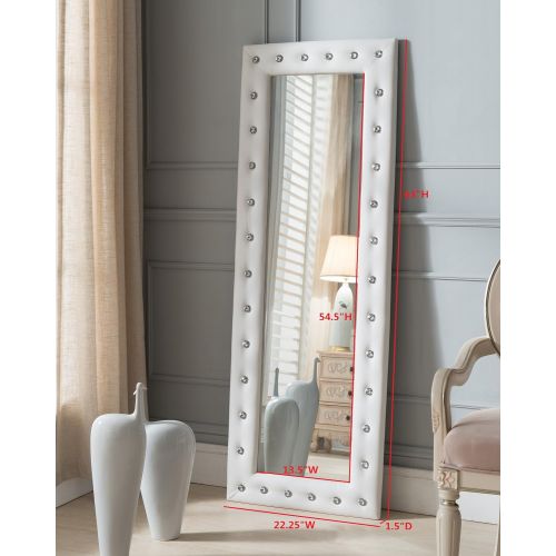  Kings Brand Furniture Modern Upholstered Tufted Standing Floor Mirror, White Vinyl