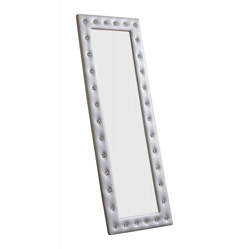  Kings Brand Furniture Modern Upholstered Tufted Standing Floor Mirror, White Vinyl