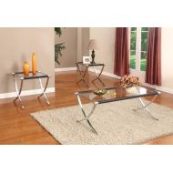 Kings Brand Furniture Kings Brand Chrome/Black Finish With Glass Top Coffee Table & 2 End Tables Occasional Set