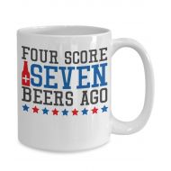 KingsleysDesigns Funny Mugs/ Funny Coffee Mugs/ 4th of July Mugs/ Four Score + Seven Beers Ago Mug/ Mugs Under 20 Dollars/ Gift Mug For Patriots