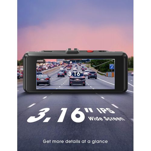  Kingslim Dual Dash Cam with GPS, 1080P FHD Front and Rear Car Camera with 3.16 Inch IPS Screen 170°, G Sensor, WDR, Loop Recording, Emergency Recording, Parking Monitor, Motion Det