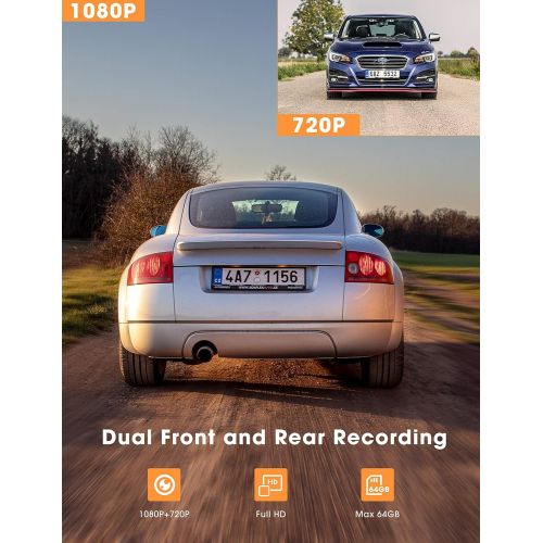  Kingslim Dual Dash Cam with GPS, 1080P FHD Front and Rear Car Camera with 3.16 Inch IPS Screen 170°, G Sensor, WDR, Loop Recording, Emergency Recording, Parking Monitor, Motion Det