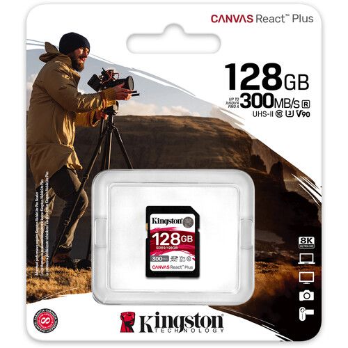  Kingston 128GB Canvas React Plus UHS-II SDXC Memory Card