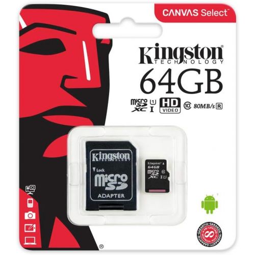  [아마존베스트]Kingston Canvas Select 64GB microSDHC Class 10 microSD Memory Card UHS-I 80MB/s R Flash Memory Card with Adapter (SDCS/64GB)