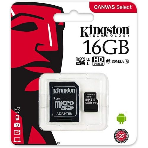  [아마존베스트]Kingston Canvas Select 16GB microSDHC Class 10 microSD Memory Card UHS-I 80MB/s R Flash Memory Card with Adapter (SDCS/16GB)
