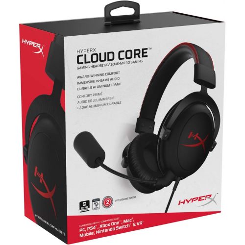  Kingston HyperX (KHX-HSCC-BK) Cloud Core Gaming Headset - Durable Aluminum Frame - 53MM Drivers - Detachable Microphone - Works with PC/PS4 and Xbox One, Nintendo Switch