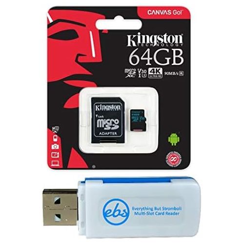  Kingston 64GB SDXC Micro Canvas Go! Memory Card and Adapter Works with GoPro Hero 7 Black, Silver, Hero7 White Camera (SDCG2/64GB) Bundle with (1) Everything But Stromboli TF and S