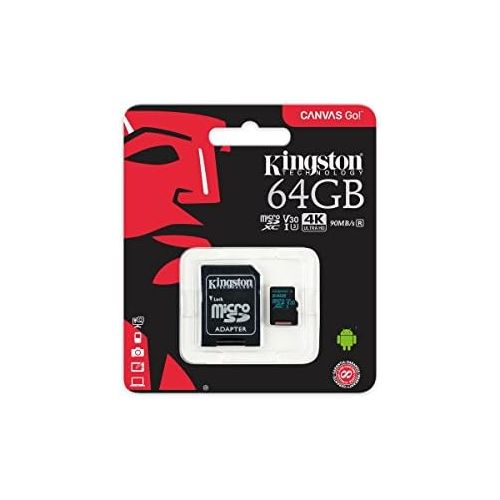  Kingston 64GB SDXC Micro Canvas Go! Memory Card and Adapter Works with GoPro Hero 7 Black, Silver, Hero7 White Camera (SDCG2/64GB) Bundle with (1) Everything But Stromboli TF and S