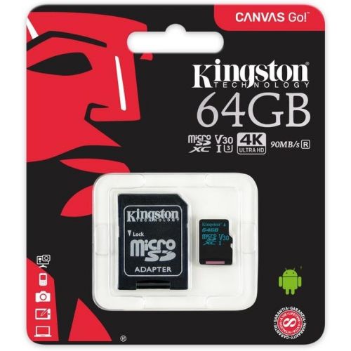  Kingston 64GB SDXC Micro Canvas Go! Memory Card and Adapter Works with GoPro Hero 7 Black, Silver, Hero7 White Camera (SDCG2/64GB) Bundle with (1) Everything But Stromboli TF and S