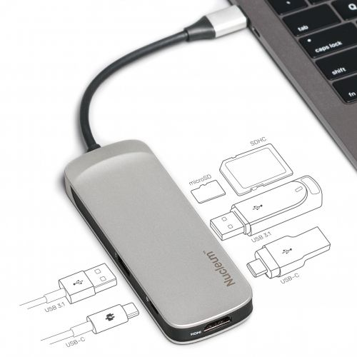  Kingston Nucleum USB C Hub, 7-in-1 Type-C Adapter Hub Connect USB 3.0, 4K HDMI, SD and MicroSD Card, USB Type-C Charging for MacBook, Chromebook, and Other USB Type-C Devices