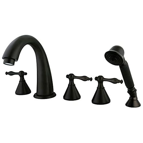  Kingston Brass KS23655NL Naples Roman Tub Filler with Hand Shower, Oil Rubbed Bronze