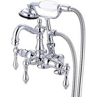 Kingston Brass CC1014T1 Heritage 3-3/8-Inch Deck-Mount Vintage Leg Tub Filler with Hand Shower, Metal Lever Handle, Polished Chrome