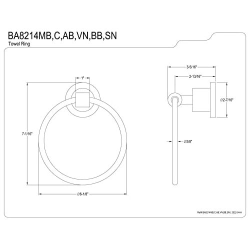  Kingston Brass BA8214SN Concord 6-Inch Towel Ring, Satin Nickel