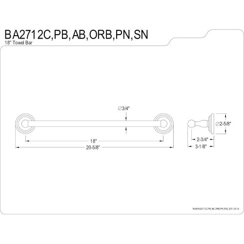  Kingston Brass BA2712PB Milano 18-Inch Towel Bar, Polished Brass