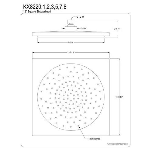  Kingston Brass KX8228 Claremont Shower Head, 12-Inch by 12-Inch, Brushed Nickel