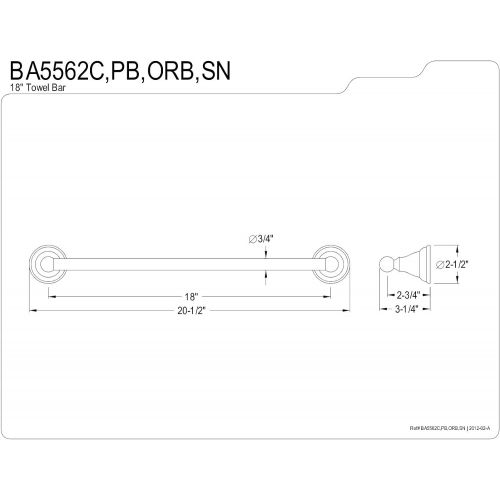  Kingston Brass BA5562SN Royale 18-Inch Towel Bar, Satin Nickel