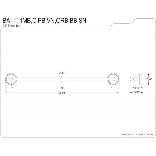  Kingston Brass BA1111C Victorian 24-Inch Towel Bar, Polished Chrome