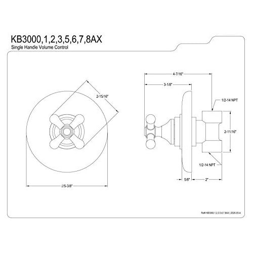  Kingston Brass KB3002AX Volume Control, Polished Brass