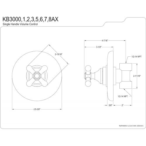  Kingston Brass KB3002AX Volume Control, Polished Brass