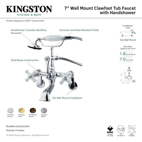  Kingston Brass CC59T5 Vintage Leg Tub Filler with Hand Shower, Oil Rubbed Bronze