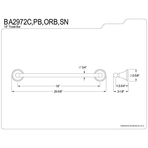  Kingston Brass BA2972C Governor 18-Inch Towel Bar, Polished Chrome